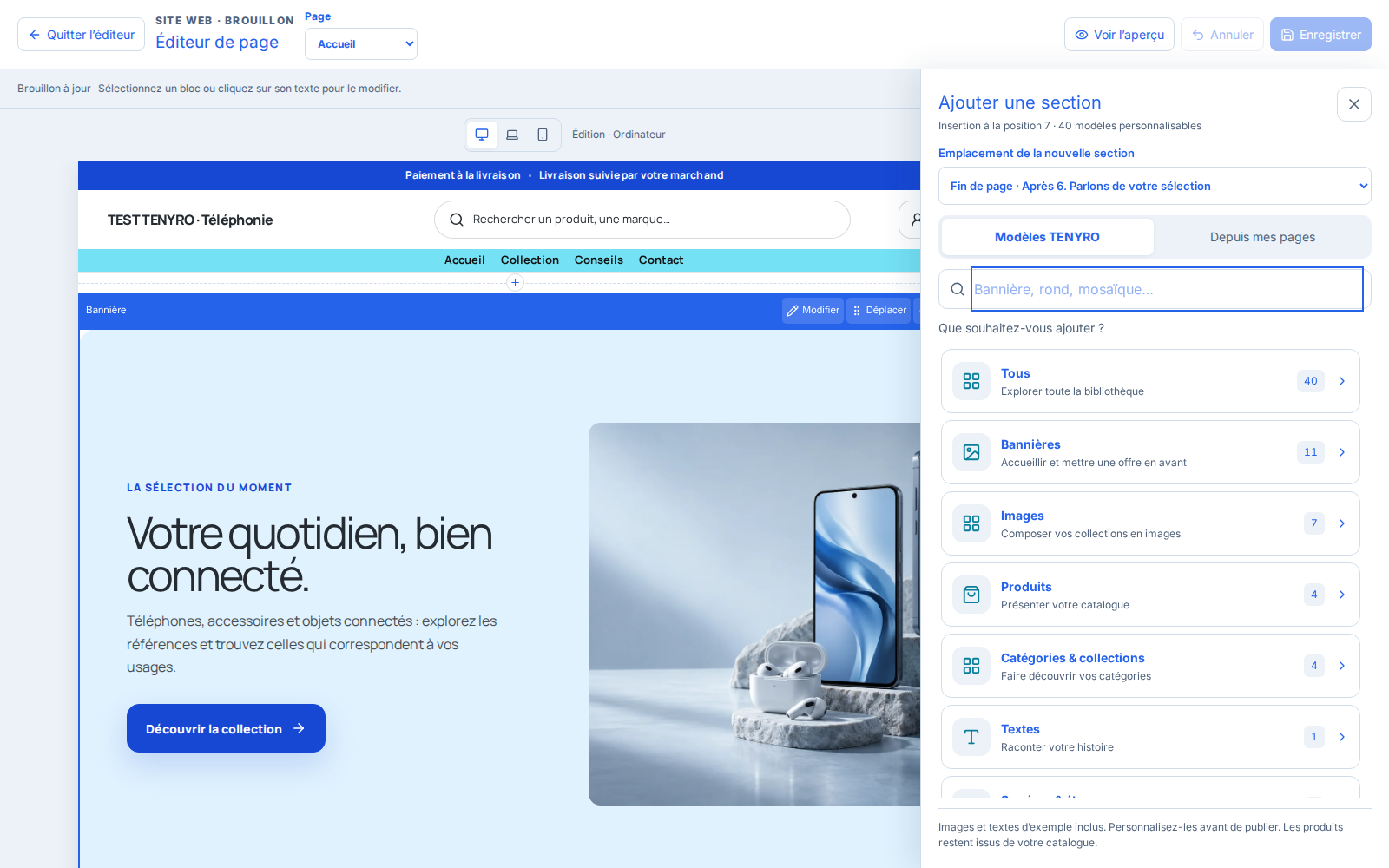 Boutique en ligne TENYRO dans TENYRO, avec données de démonstration