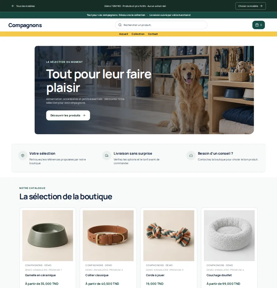 Démo actuelle Compagnons : accessoires et produits pour animaux