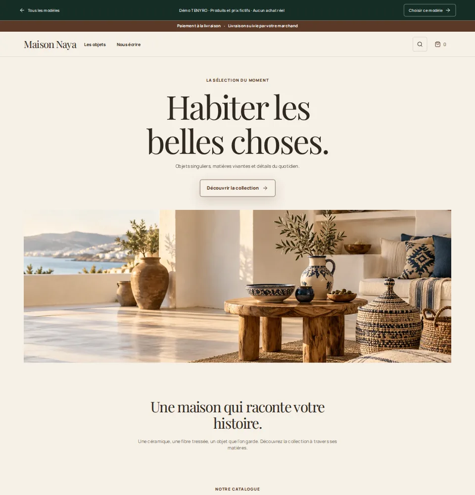 Démo actuelle Maison Naya : objets artisanaux et décoration intérieure