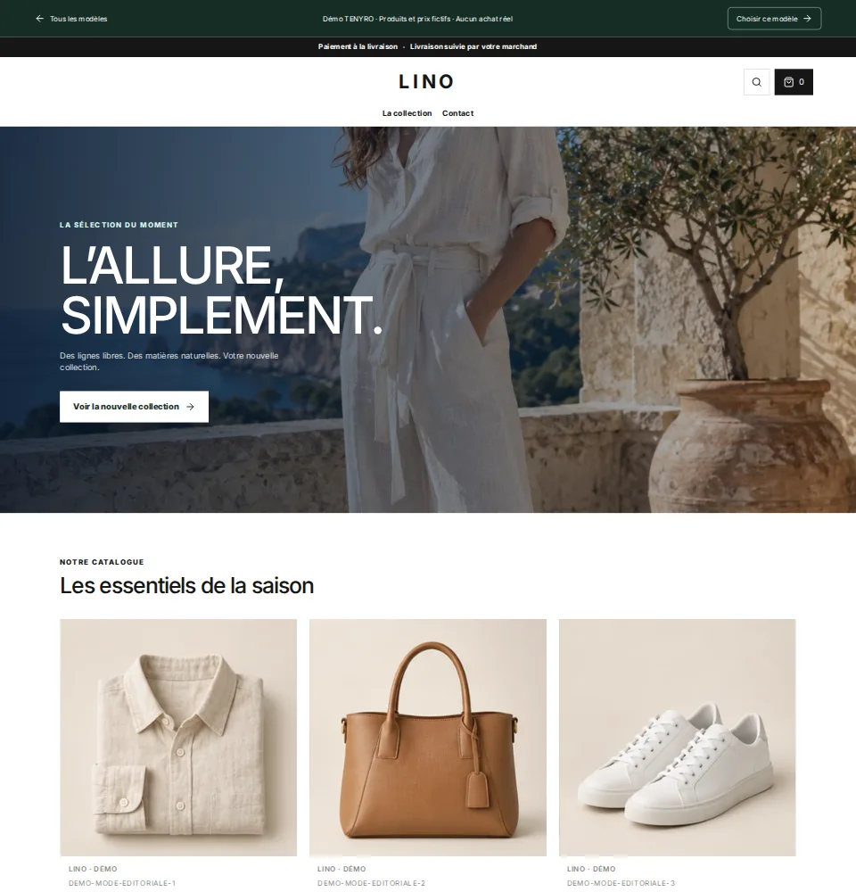 Aperçu réel du modèle TENYRO pour mode & accessoires