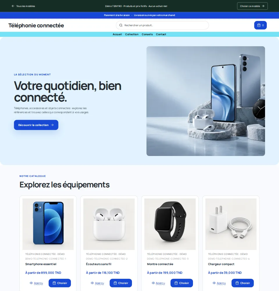 Aperçu réel du modèle TENYRO pour téléphonie & high-tech